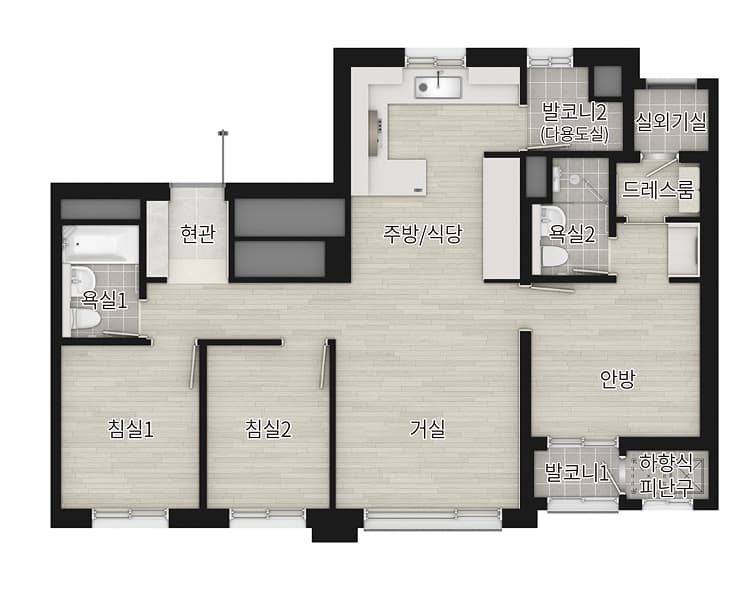 더샵 관저아르테 59A 확장형 평면도