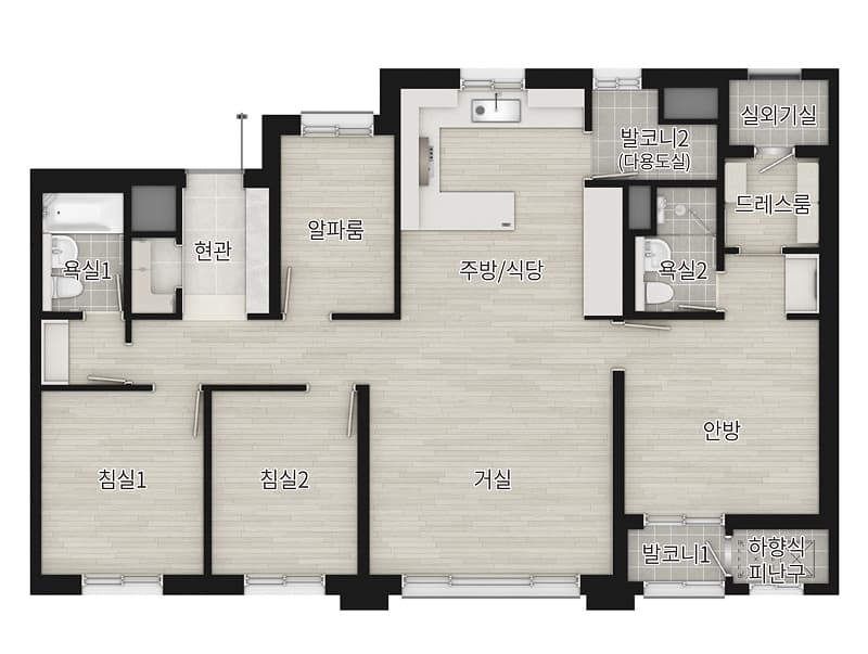 더샵 관저아르테 84A 확장형 평면도
